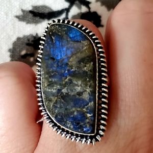 New Rough Labradorite 925 Silver Ring.